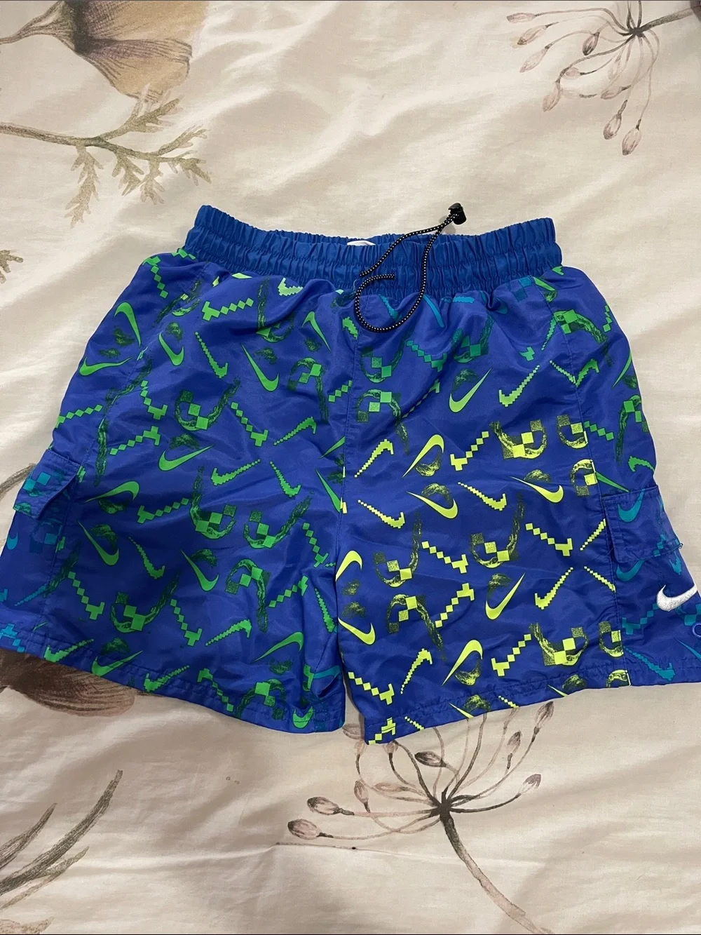Nike Boys' Blue Swim Trunks with Green & Neon Accents